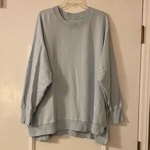 Aerie Soft Knit Distressed Pullover in Light Blue